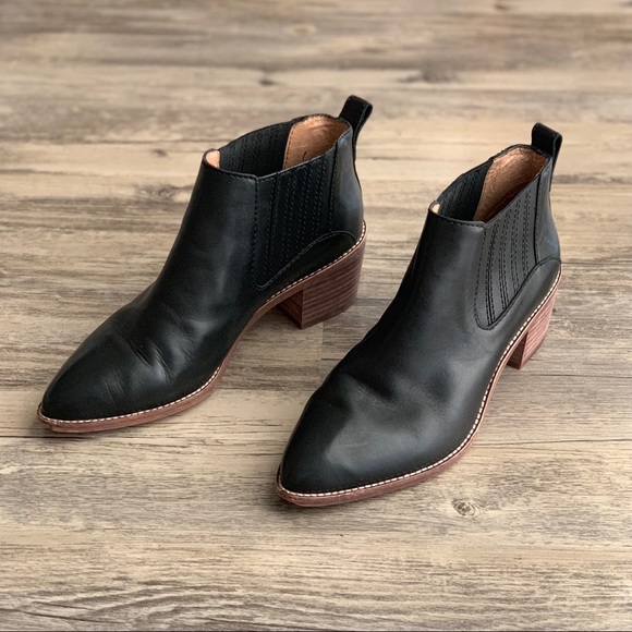 Madewell Shoes - Madewell Bonham Black Leather Block Heel Bootie